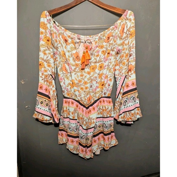 MAAJI Everyday Light Calix Romper Womens S Floral Bell Sleeve Tasseled Bohemian - Picture 3 of 6